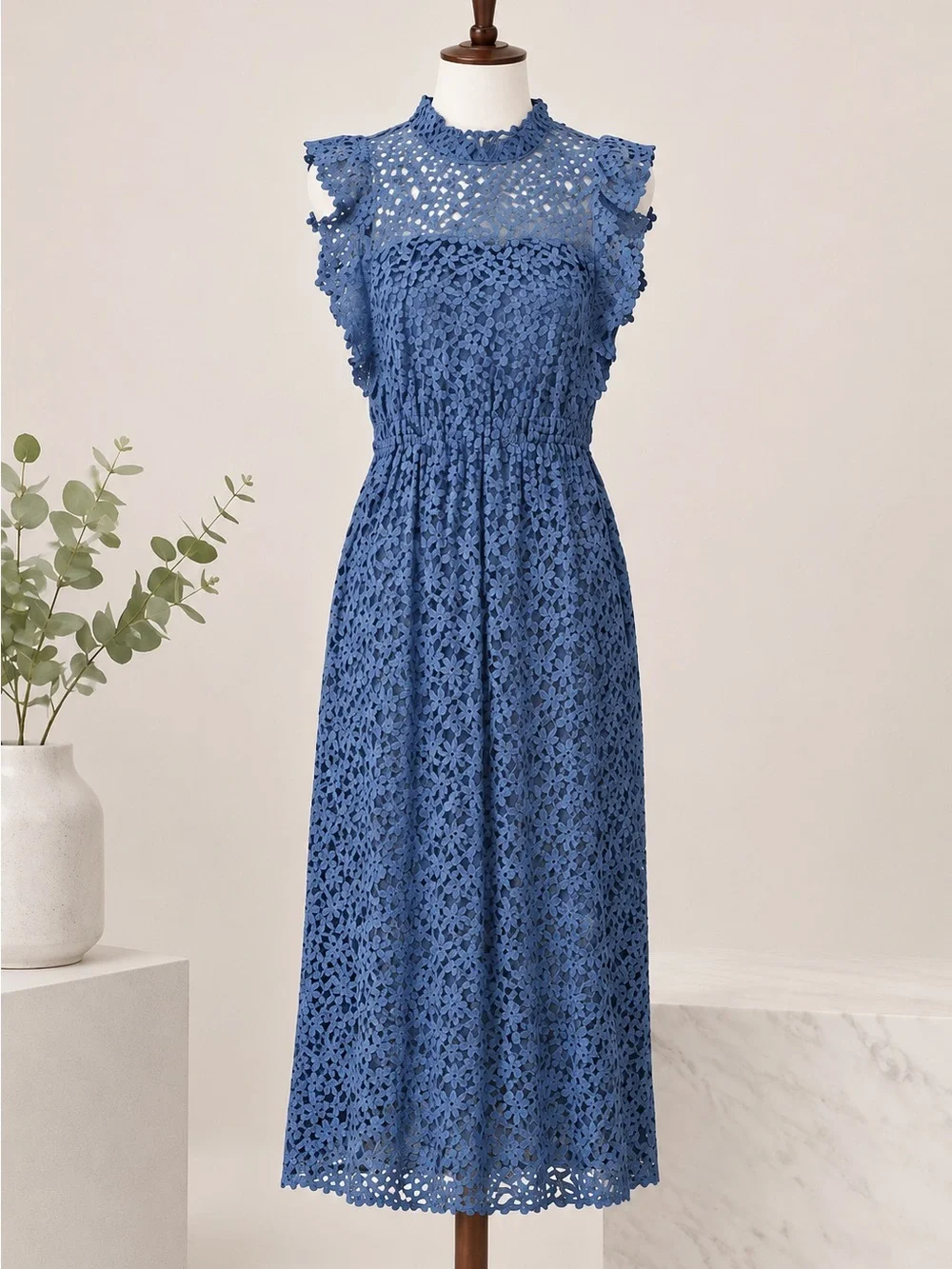 Kate Spade Blue‎ Halter Flutter Sleeve Midi Dress